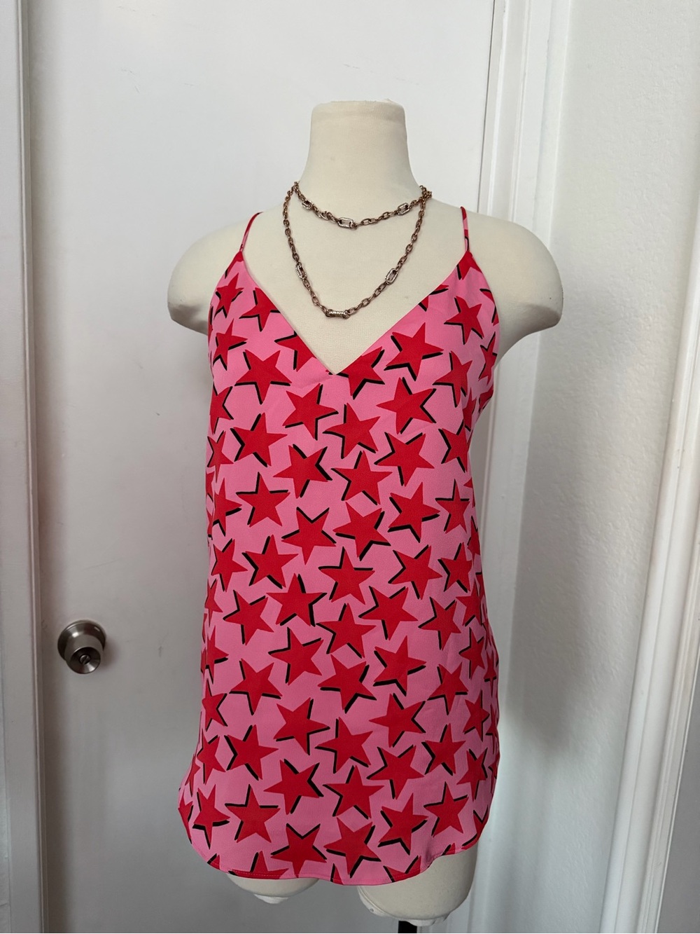 Pink Star-Print Spaghetti Strap Cami